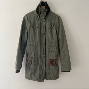 Top Gun Parka Jacket Army Green Sherpa Lined Size Small Military Mid-Length